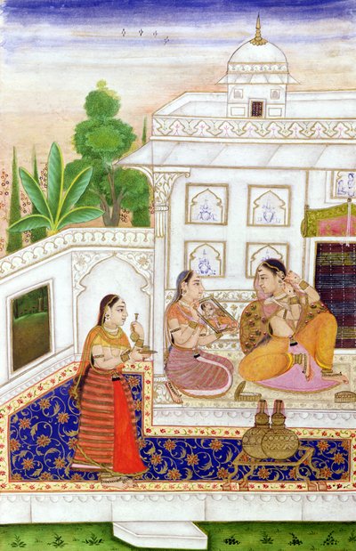 Vilaval Ragini: Frau bei ihrer Toilette, aus einem Ragamala, aus Bikaner, Rajasthan von Indian School